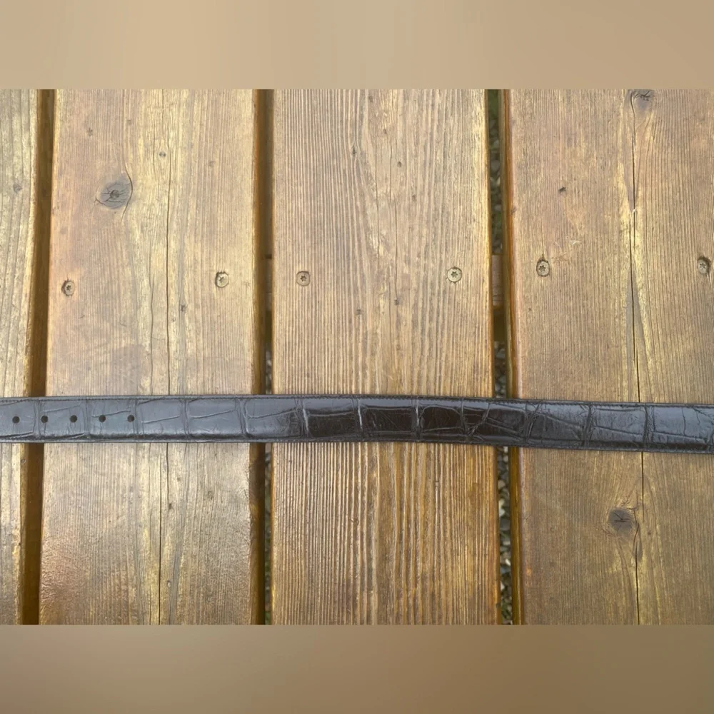 Mens Burberry Croco Embossed NEW Leather Belt🔥Vintage Brass Buckle🔥 - Picture 6 of 16